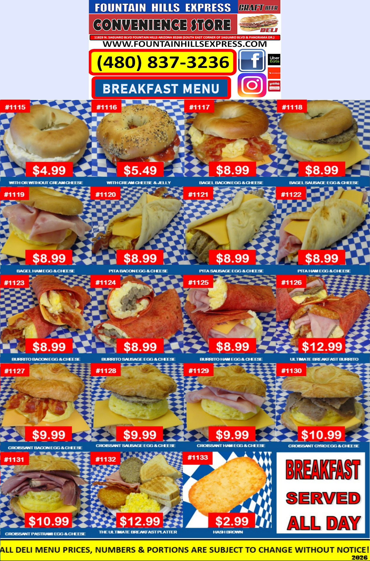 2026 BREAKFAST MENU